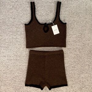 GINIA NWT Hazelnut Brown 2-Piece Allison Top + Shorts Size XS